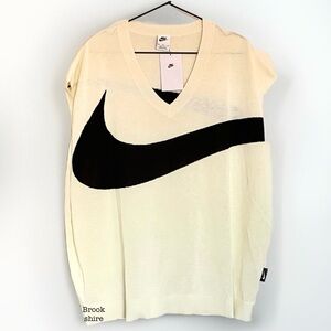 Nike V-Neck Sweater Big Swoosh Cream Size XL FD2873-113